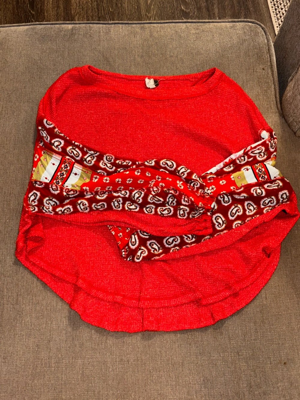 We The Free Red Scoop Neck Pullover with Bandana Trim